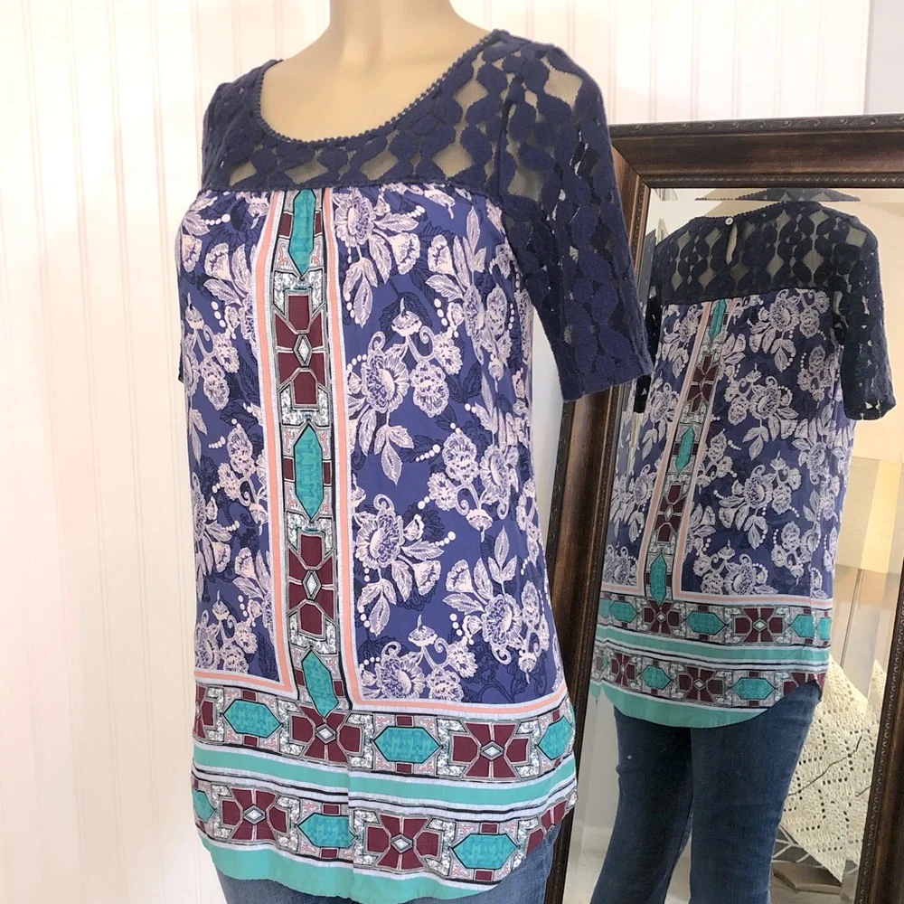 Anthropologie Lace Floral Tunic Top Dress Small - Picture 1 of 13